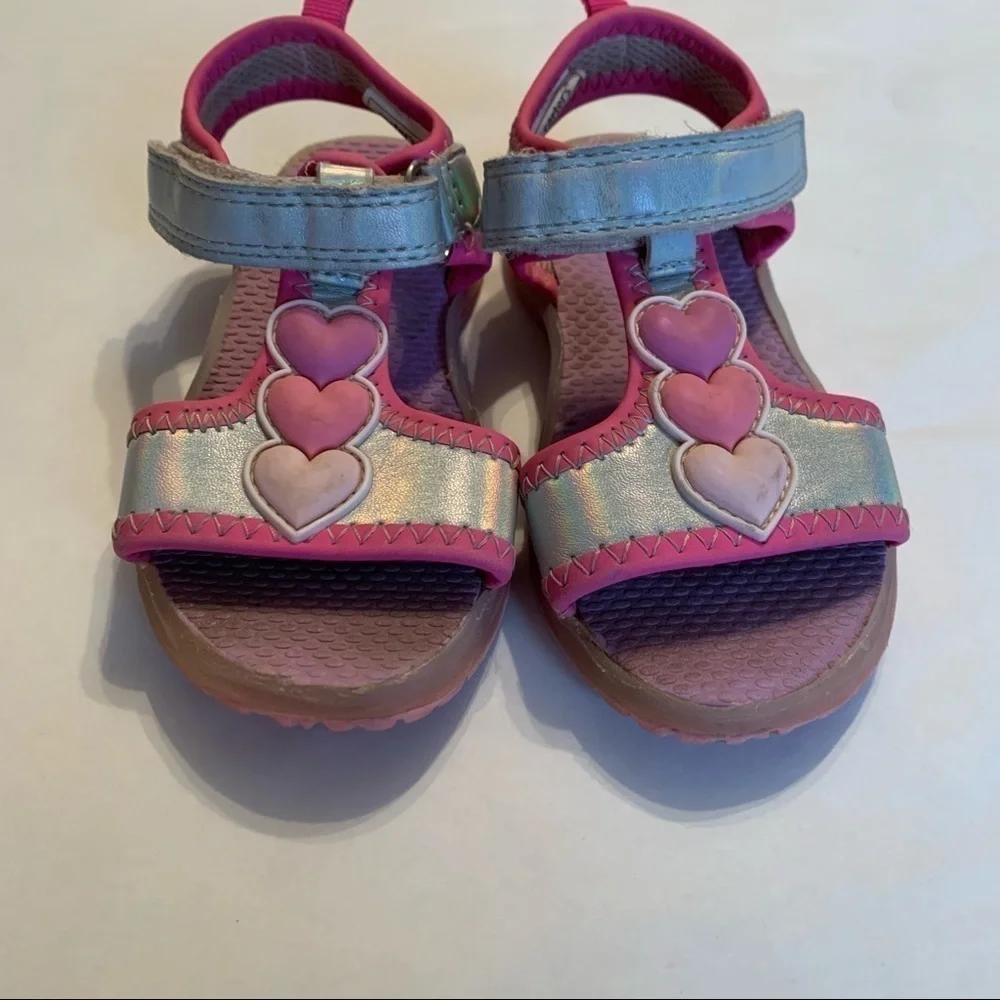 Carter’s girls pink silver heart open toe sandals size 8